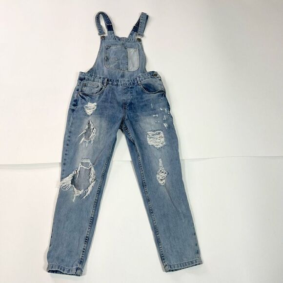 Zara Denim Coverall Womens Small Ripped Distressed Carpenter 100% Cotton Overall - Picture 1 of 10